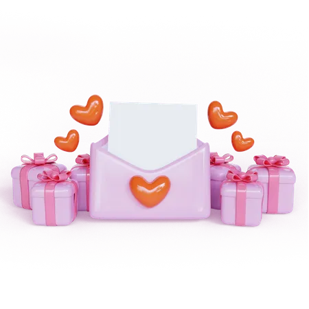 Gifts with Love letter 3D Illustration