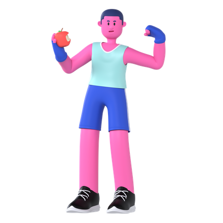Hombre de gimnasio come fruta  3D Illustration