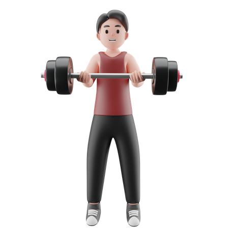 Hombre de gimnasio haciendo ejercicio de levantamiento de pesas  3D Illustration
