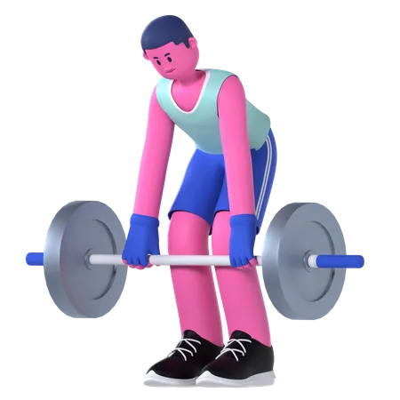 Hombre de gimnasio haciendo ejercicio de peso muerto  3D Illustration