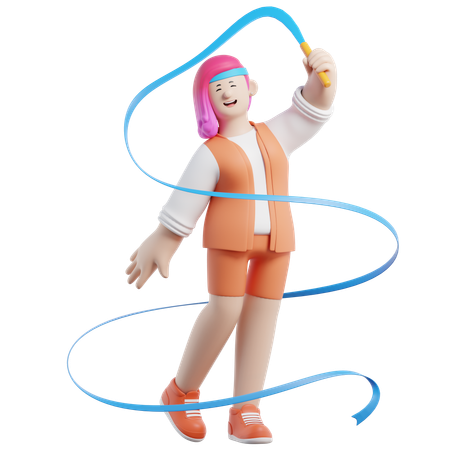 La gimnasta femenina baila con una cinta  3D Illustration