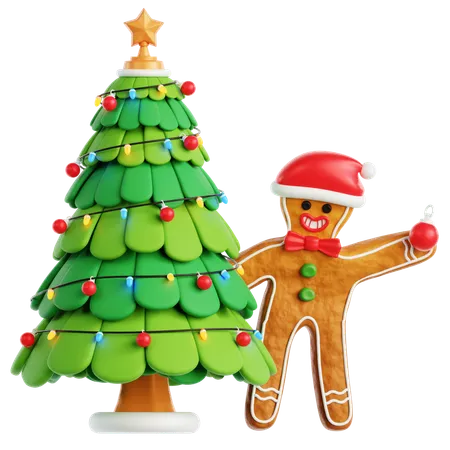 Gingerbread Man Decorate Christmas tree  3D Icon