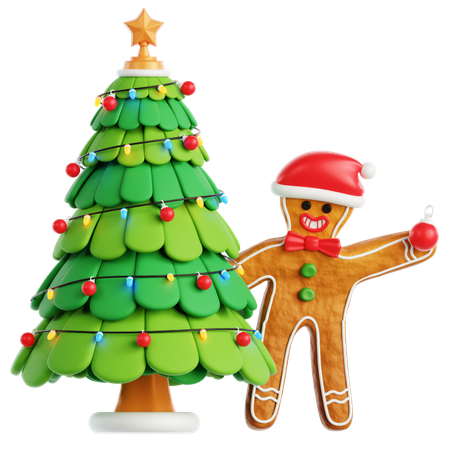 Gingerbread Man Decorate Christmas tree  3D Icon