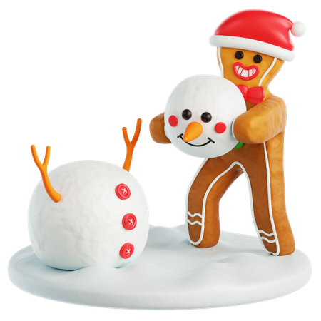 Gingerbread Man Make a Snowman  3D Icon