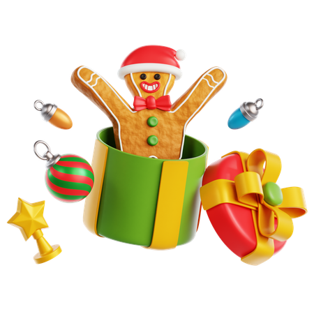 Gingerbread Man on Gift Box  3D Icon