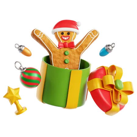 Gingerbread Man on Gift Box  3D Icon