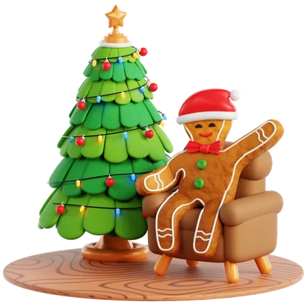 Gingerbread Man Sitting on Sofa  3D Icon