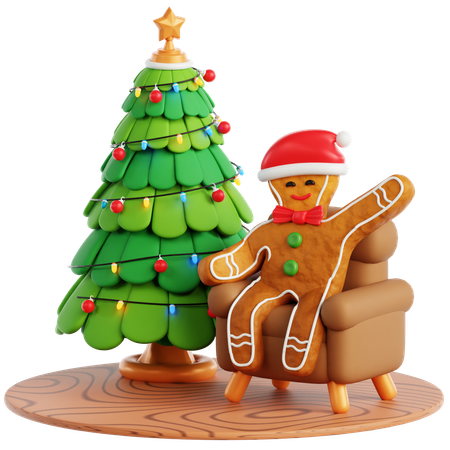 Gingerbread Man Sitting on Sofa  3D Icon