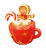 Gingerbread Man Taking a Warm Hot Chocolate Bath with Sweet Marshmallows and Candy Cane