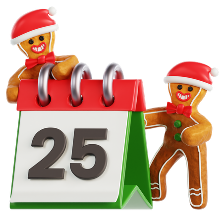 Gingerbread Man with Calendar  3D Icon
