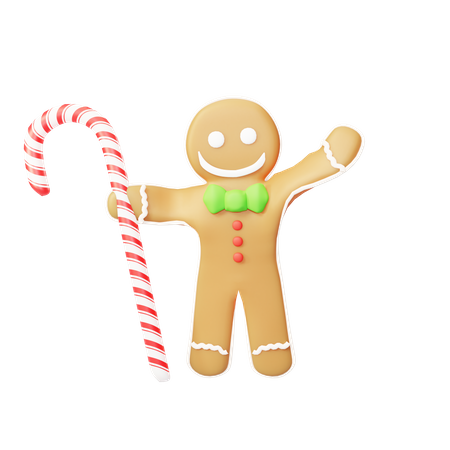 Gingerbread with candy cane 3D Illustration
