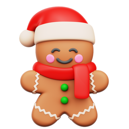 Gingerbread With Santa Hat  3D Icon