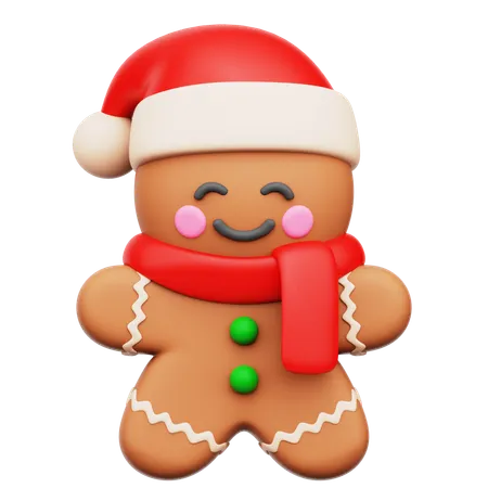 Gingerbread With Santa Hat  3D Icon