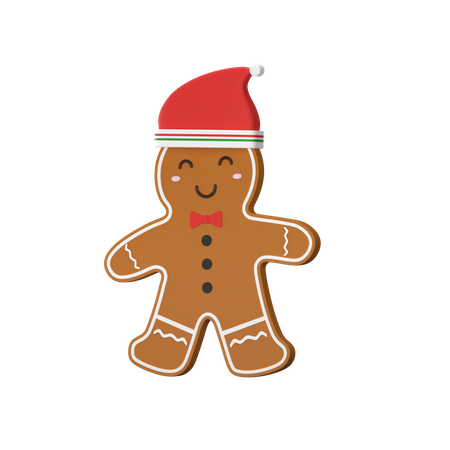 Gingerbread With Santa Hat  3D Illustration