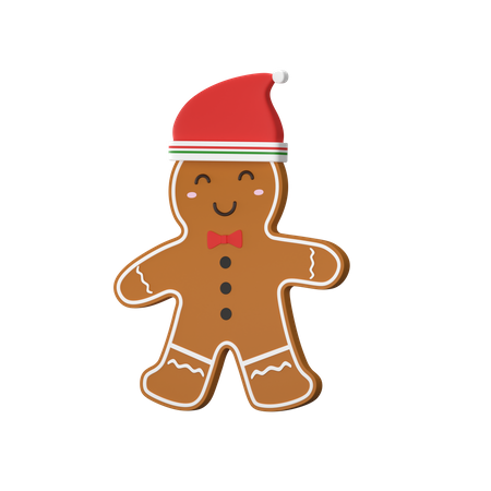 Gingerbread With Santa Hat 3D Illustration