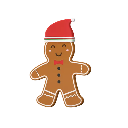 Gingerbread With Santa Hat  3D Illustration