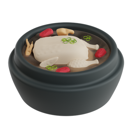 Ginseng chicken soup  3D Illustration