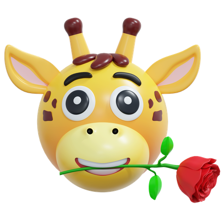 Girafe tenant une fleur rose  3D Icon