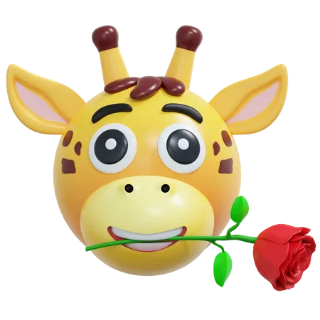 Girafe tenant une fleur rose  3D Icon