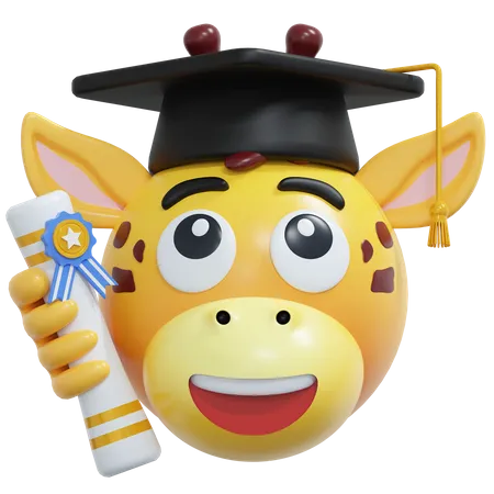 Giraffe Graduation Diploma Emoticon 3 D Icon Illustration 3D Icon