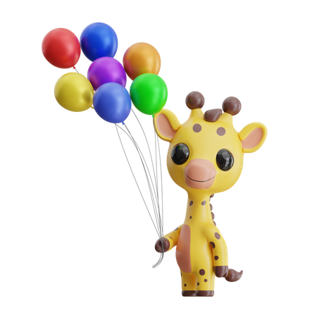 Giraffe hält bunte Luftballons  3D Icon