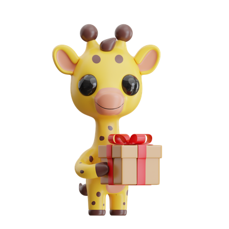 Giraffe Holding Gift Present  3D Icon