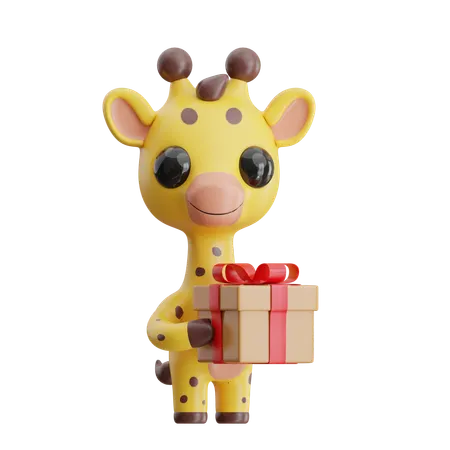 Giraffe Holding Gift Present  3D Icon