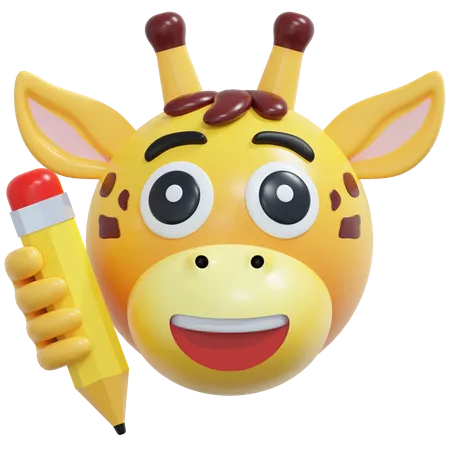 Giraffe Holding Pencil Emoticon 3 D Icon Illustration 3D Icon
