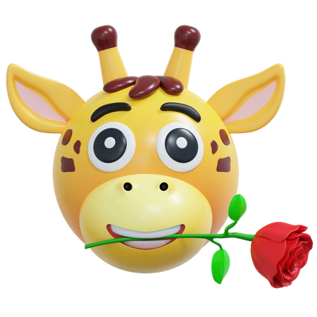 Giraffe Holding Rose Flower  3D Icon