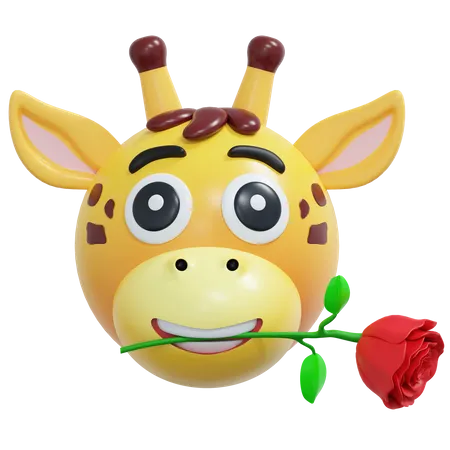 Giraffe Holding Rose Flower Emoticon 3 D Icon Illustration 3D Icon