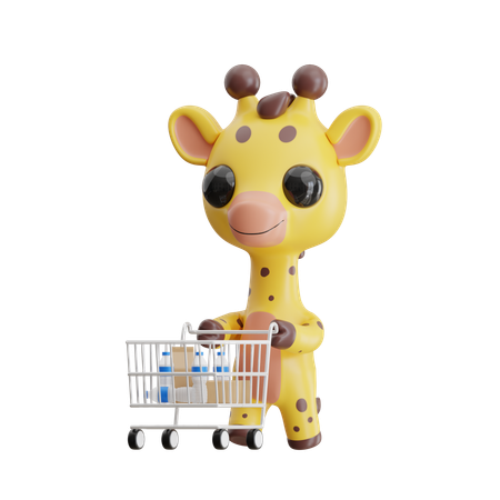 Giraffe Pushing Shopping Trolley  3D Icon