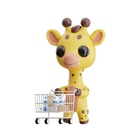 Giraffe Pushing Shopping Trolley  3D Icon