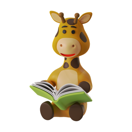 Giraffe Reading  3D Illustration