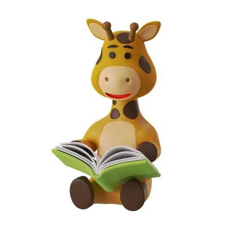 Giraffe Reading  3D Illustration