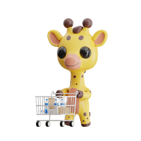 Giraffe schiebt Einkaufswagen  3D Icon