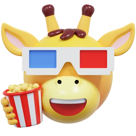 Giraffe Watching Movie Emoticon 3 D Icon Illustration 3D Icon
