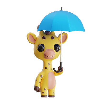 Giraffe With Umbrella  3D Icon