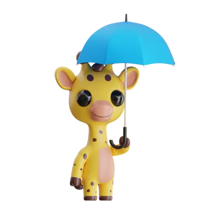 Giraffe With Umbrella  3D Icon