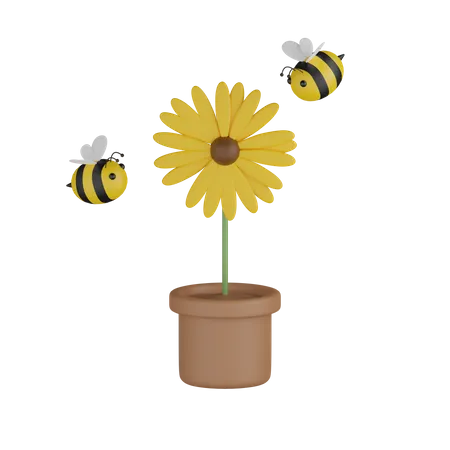 Flor do sol com abelha  3D Icon