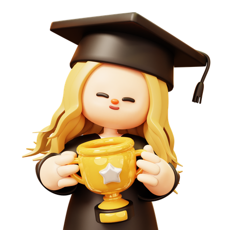 Girl achieved graduation trophy  3D Icon