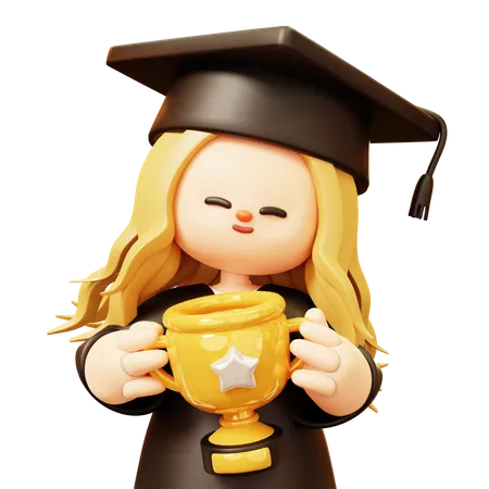 Girl achieved graduation trophy  3D Icon
