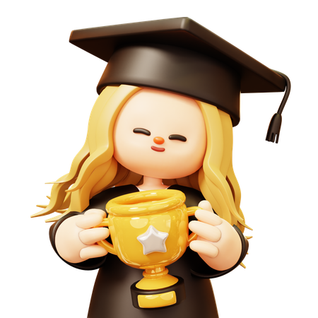 Girl achieved graduation trophy  3D Icon