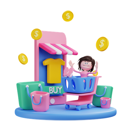 Girl adding product to cart  3D Illustration