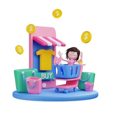 Girl adding product to cart  3D Illustration