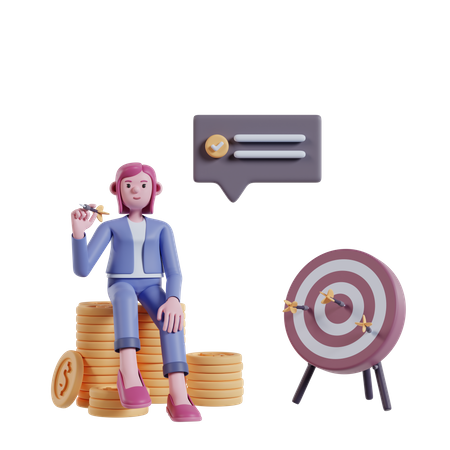 Girl aiming at target of darts  3D Illustration