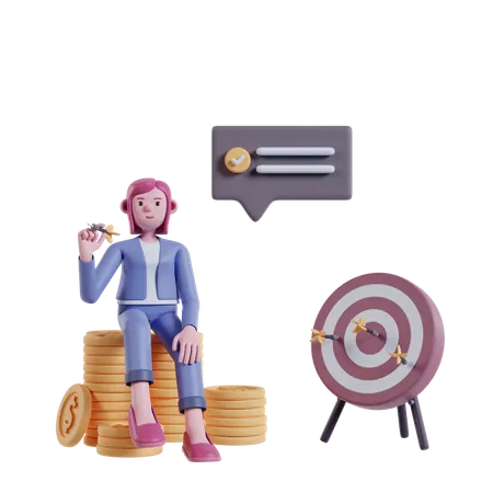 Girl aiming at target of darts  3D Illustration