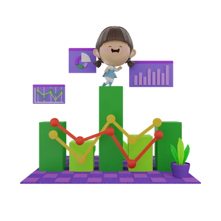 Girl analyzing business statistics  3D Illustration