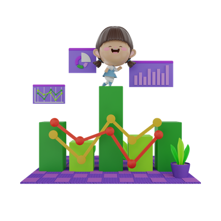 Girl analyzing business statistics 3D Illustration