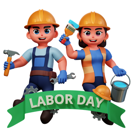 Girl and boy celebrating labor day  3D Icon