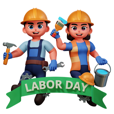Girl and boy celebrating labor day  3D Illustration